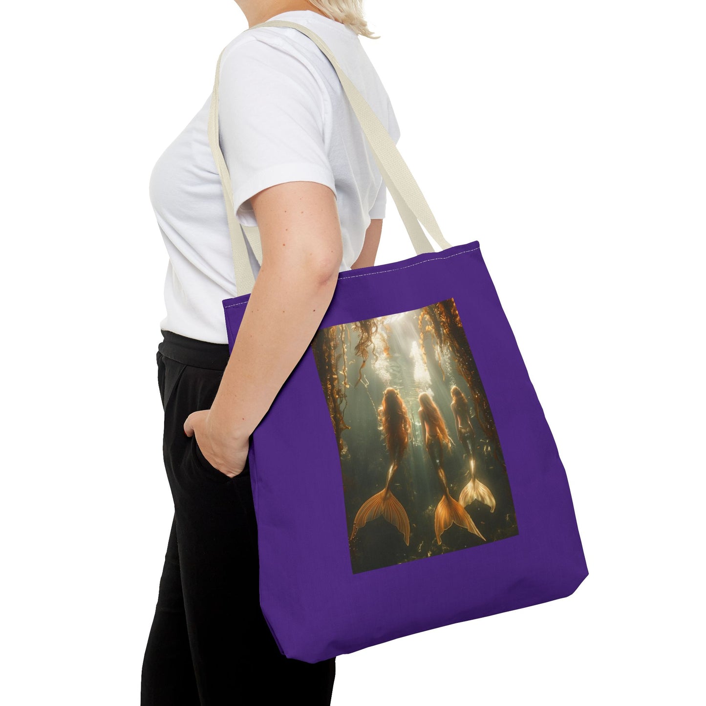 Three Mermaid Sisters, Purple Tote Bag - 3 Sizes