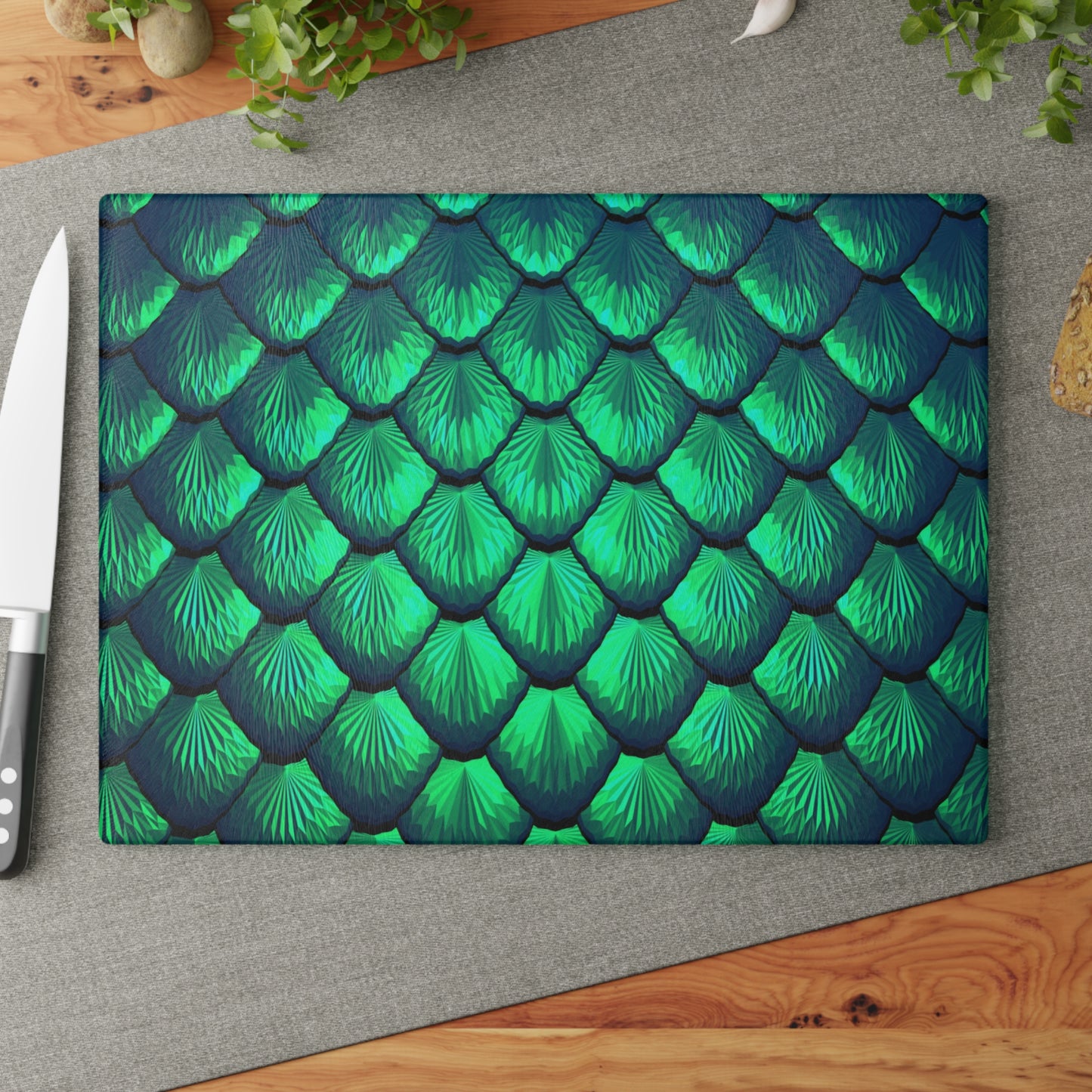 Glass Cutting Board, 2 sizes - Pretty Mermaid Tail