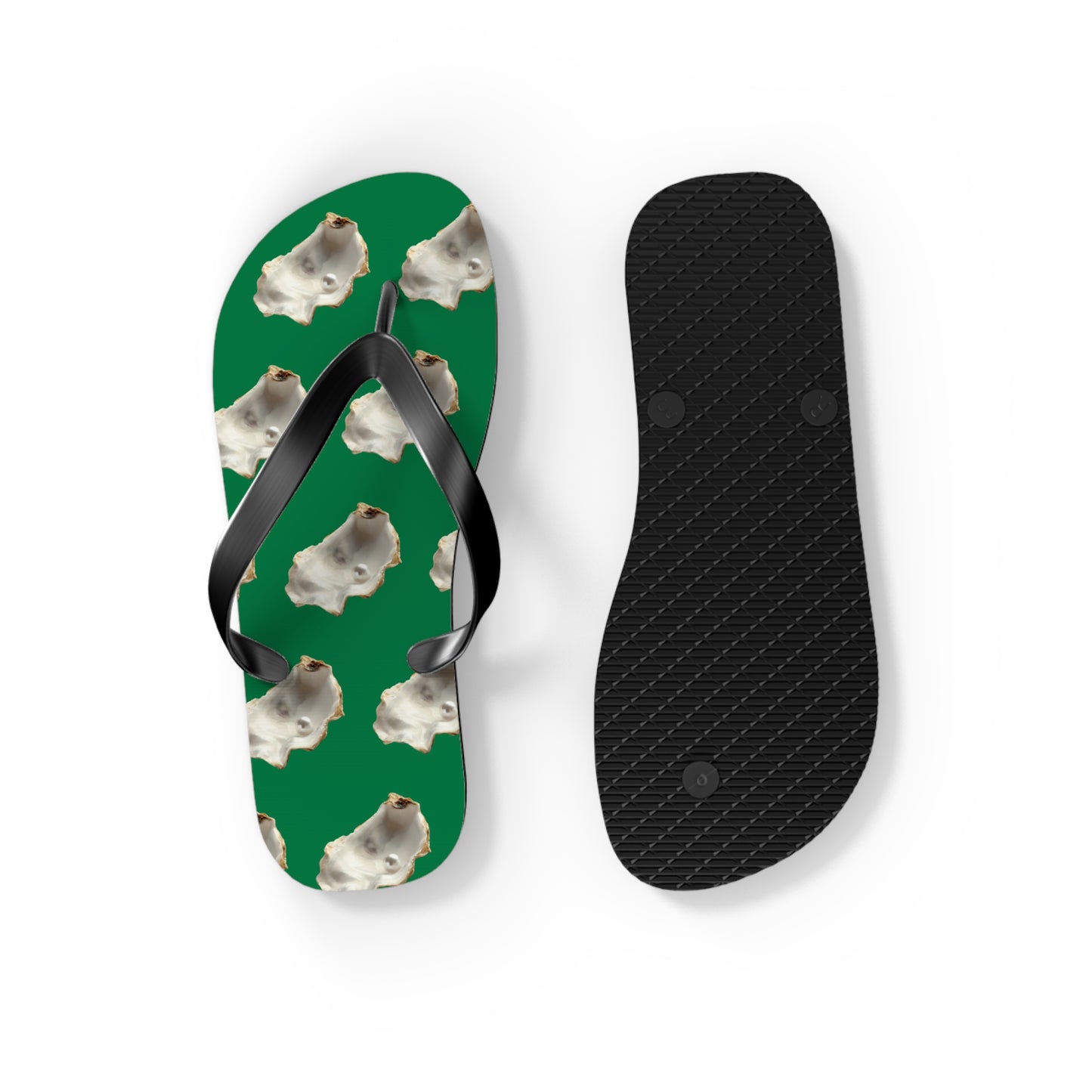 Flip Flops - White Pearl Oyster, dark green