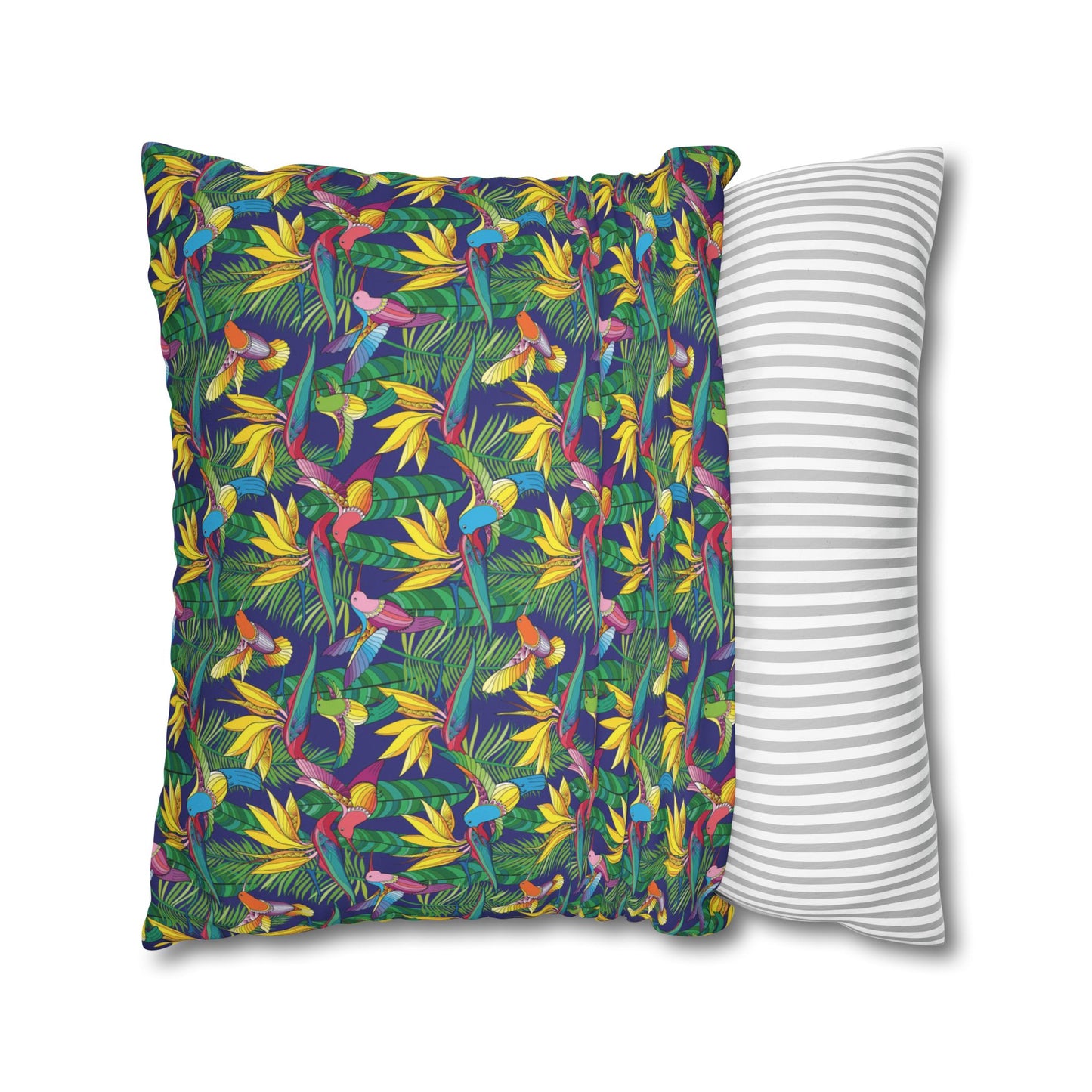 Faux Suede Square Pillowcase - Bird of Paradise Toile