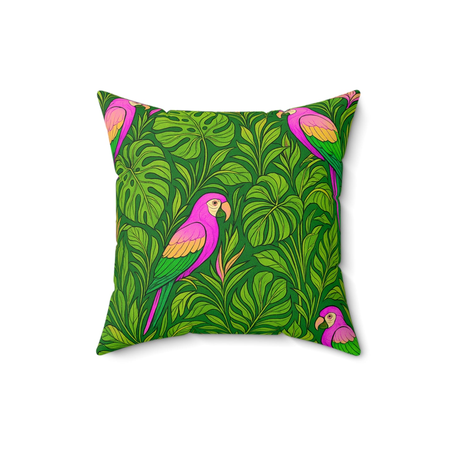 Tropical Pillow, 4 sizes - Colorful Spun Polyester Square Cushion / Parrot Family, Pink