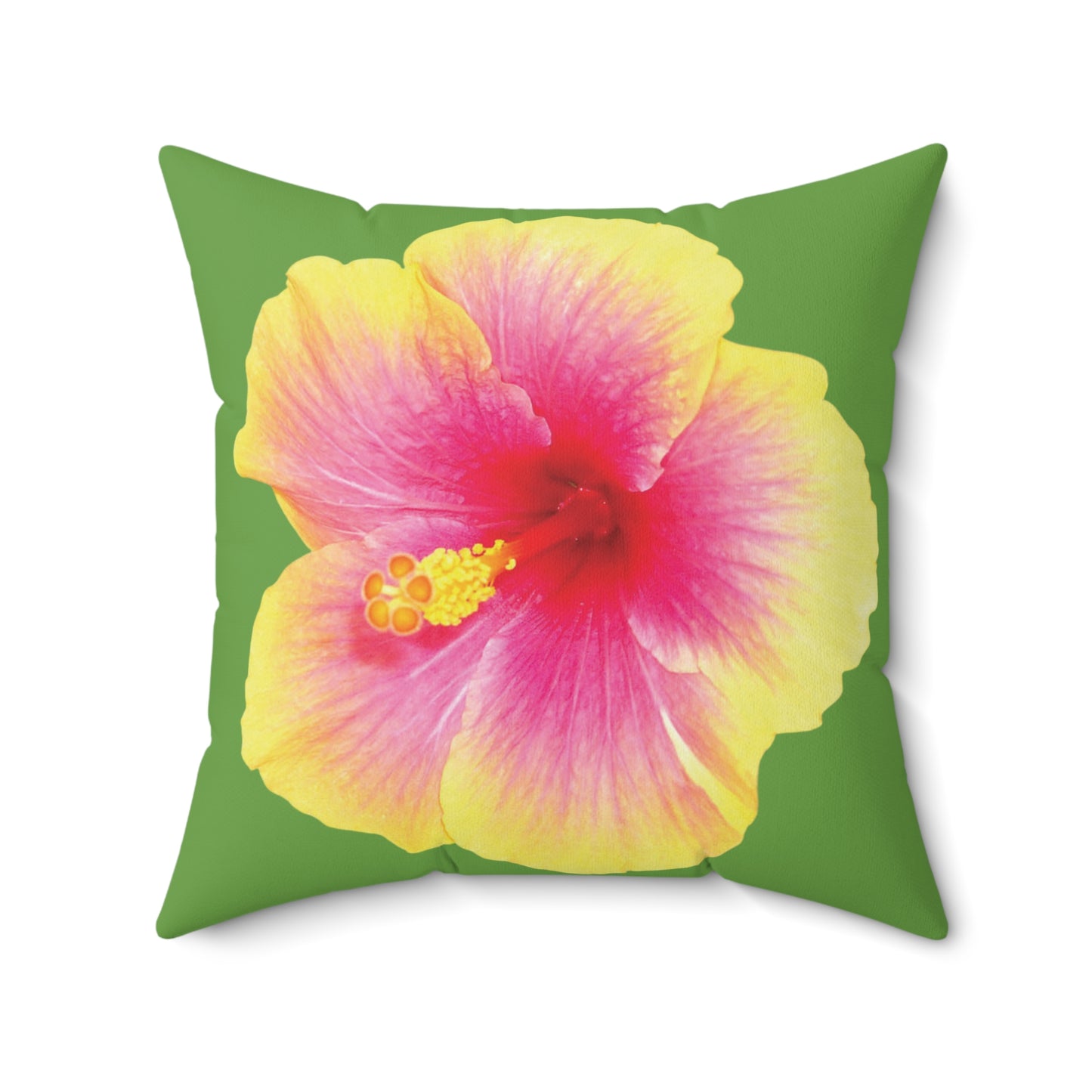 Decorative Pillow - Accent Cushion, 4 Sizes / Photo Yellow Hibiscus, Green