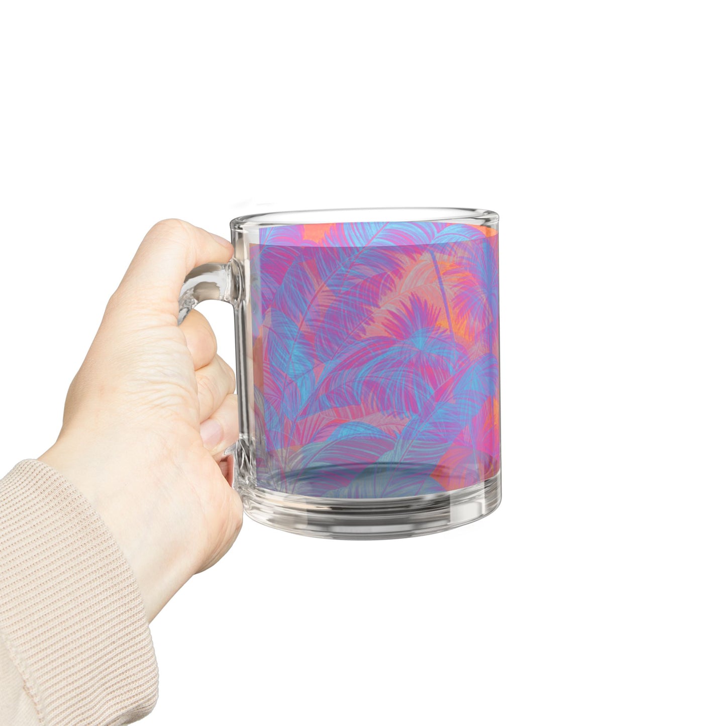 Tropical Glass Mug - 10oz Coffee Cup / Palm Serenity, Heatwave