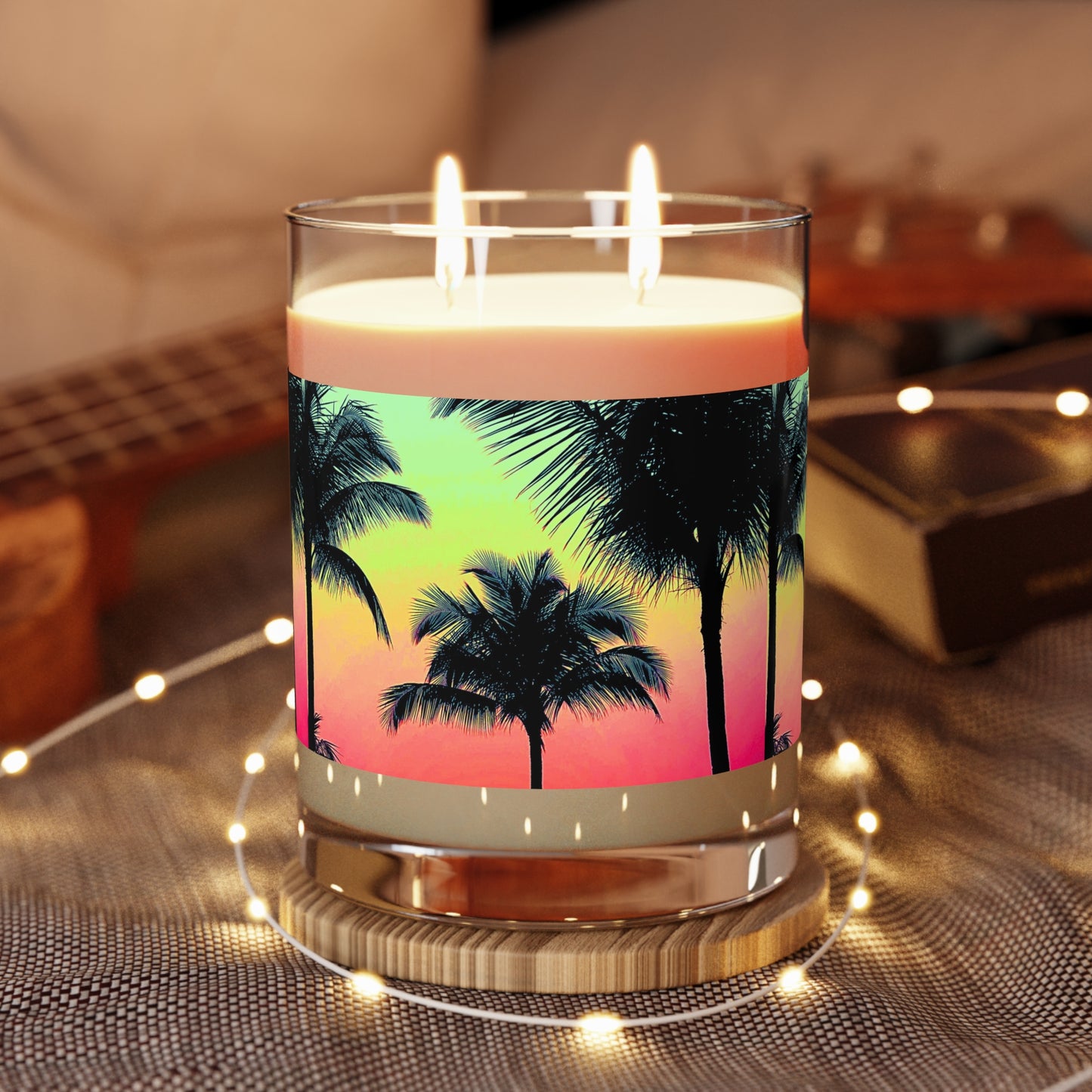 Palm Glow Sangria Scented Candle - 11oz Full Glass, Tropical Decor