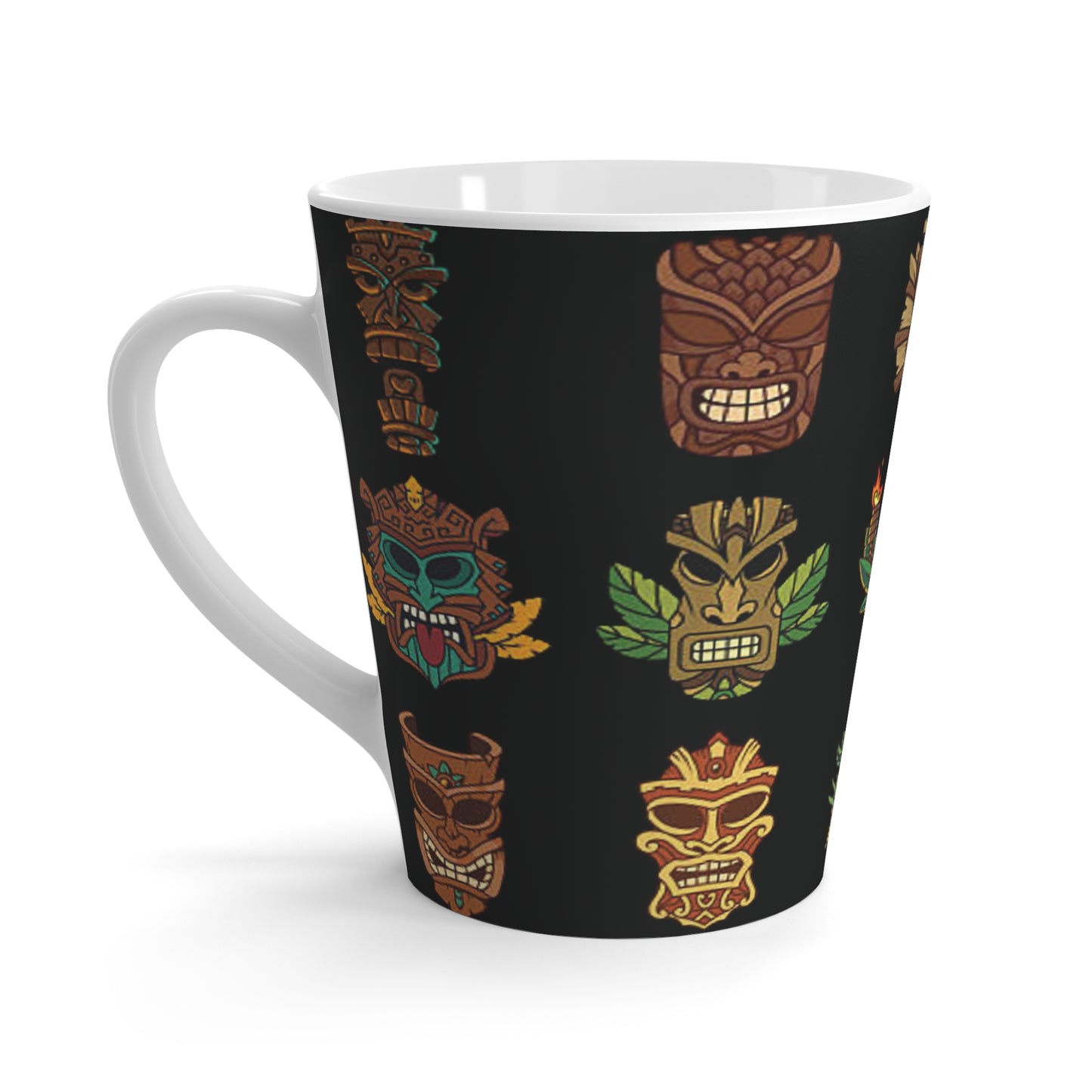 Latte White Mug - Tiny Tiki Dudes, Black