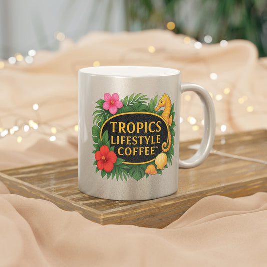 Tropical Metallic Mug, Gold or Silver - TLCoffee Seahorse Logo