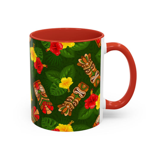 Accent Coffee Mug (11, 15oz), 8 Colors - Tiki Hibiscus Garden