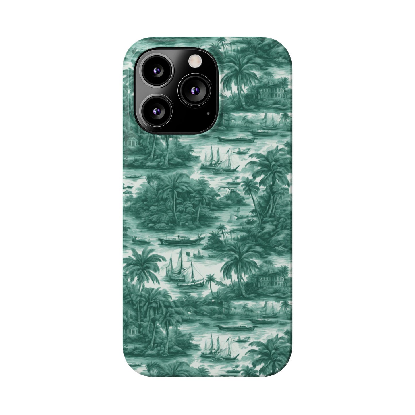 Slim Phone Cases - Tropical Toile #1, evergreen
