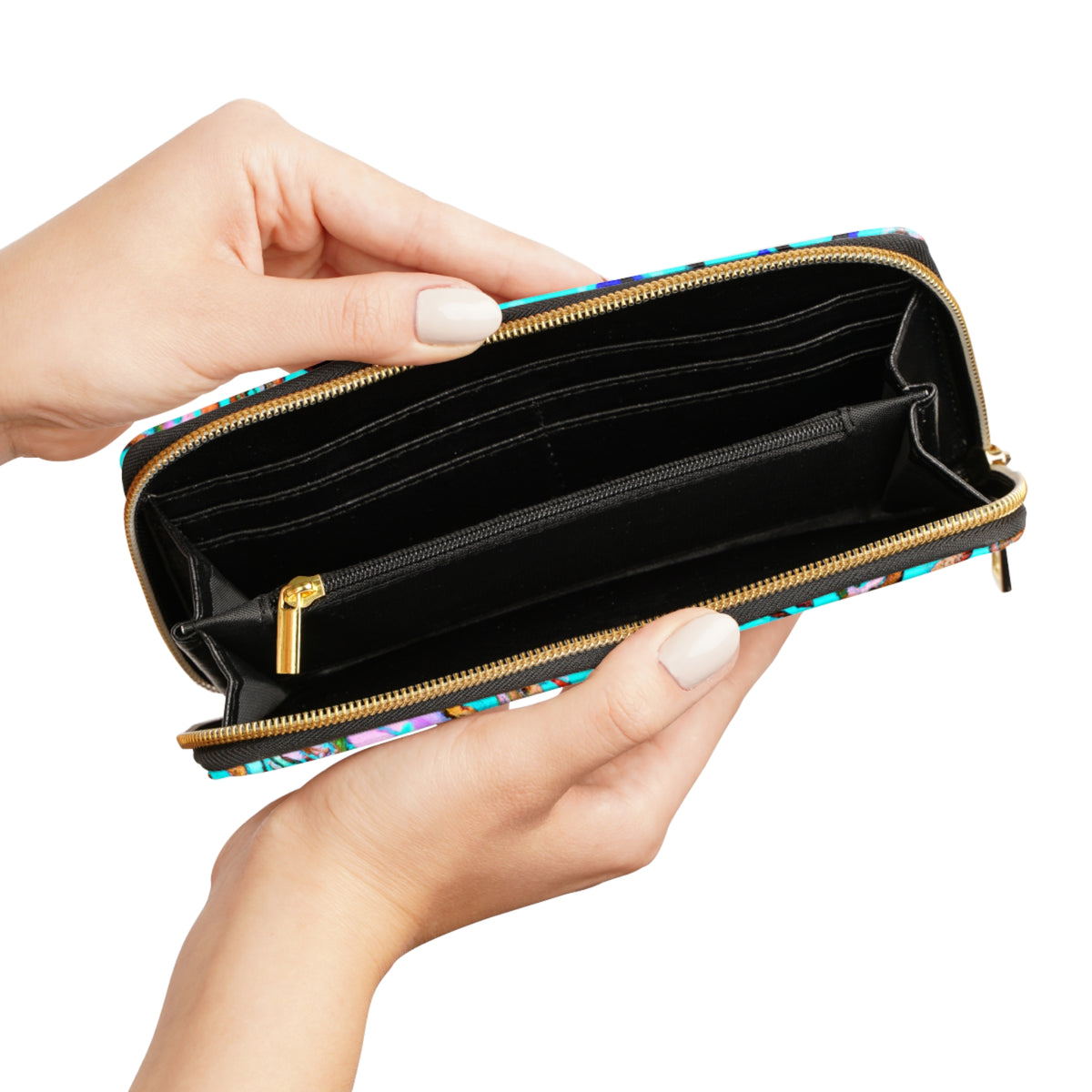 Tropical Zipper Wallet, Faux Leather / Vibrant Clutch / Wild Coral Reef