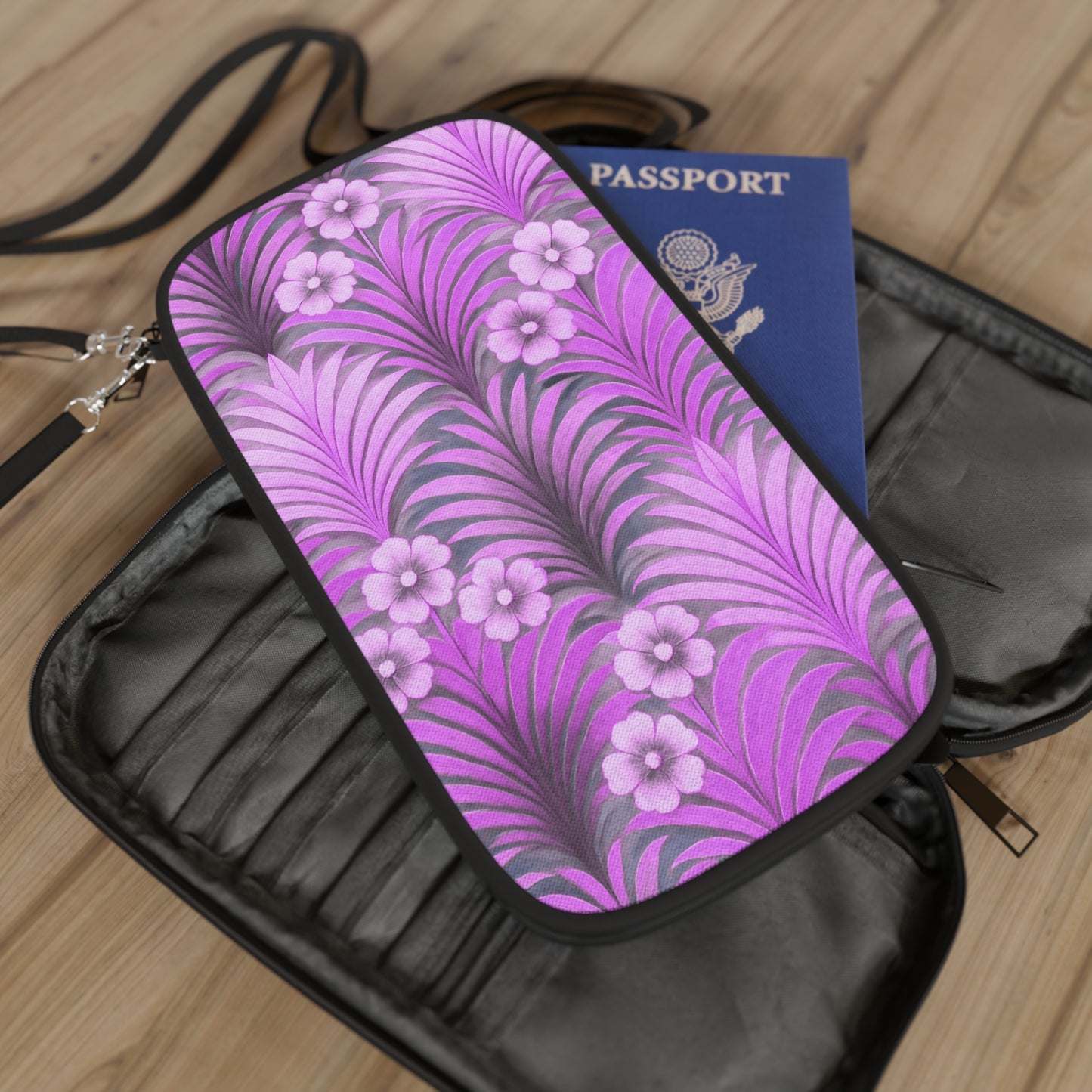 Passport Wallet – Perfect for Travelers & Adventurers / Sunrise Palms, Purple