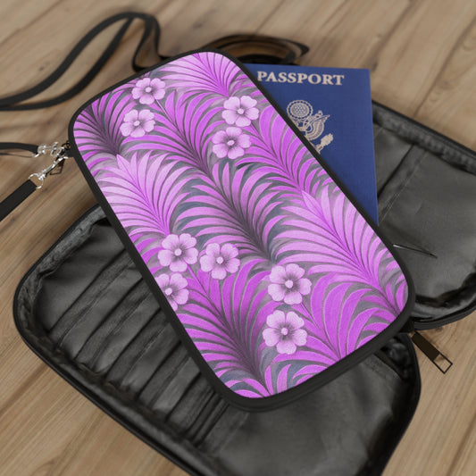 Passport Wallet – Perfect for Travelers & Adventurers / Sunrise Palms, Purple