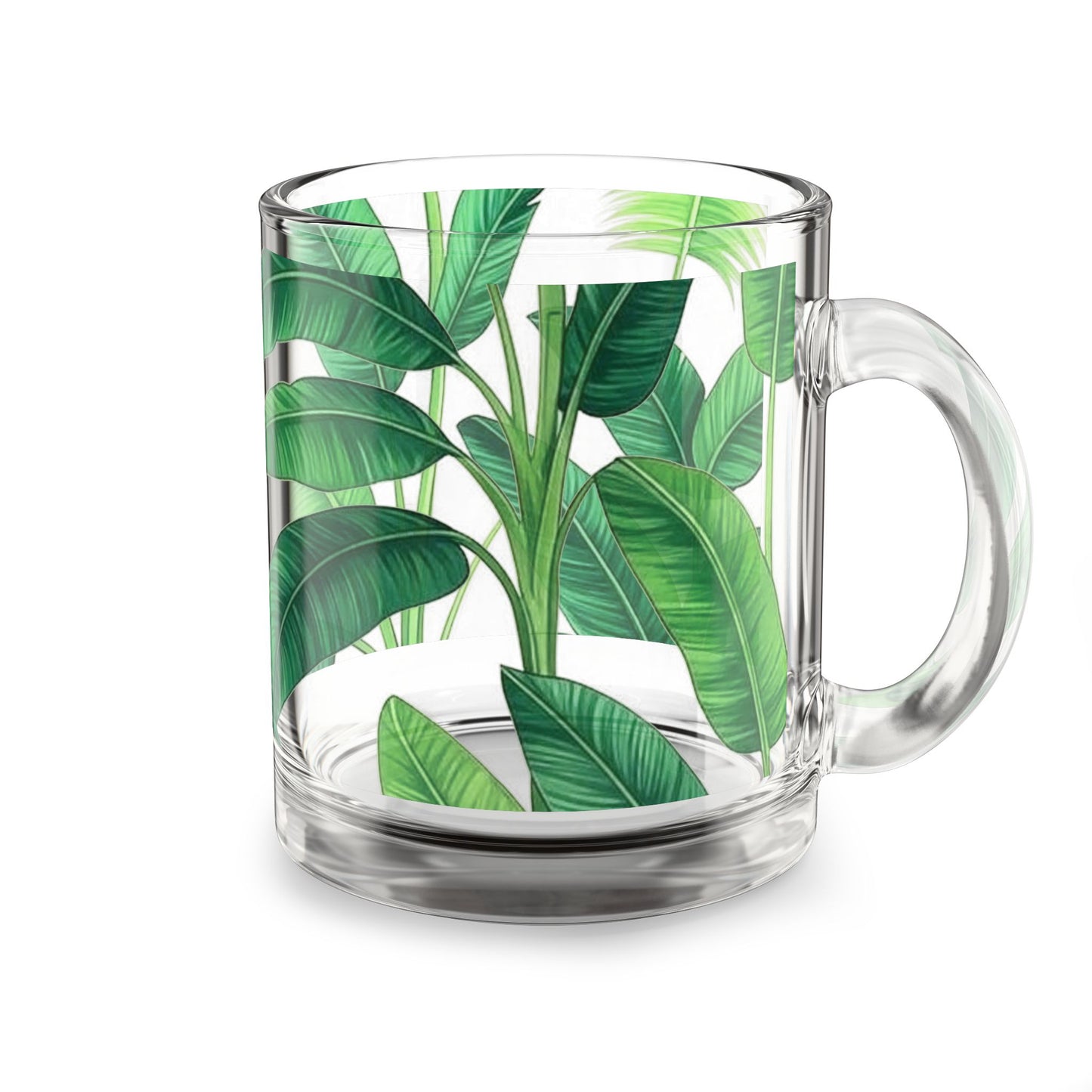 Tropical Glass Mug - 10oz Coffee Cup / Tropical Leaves