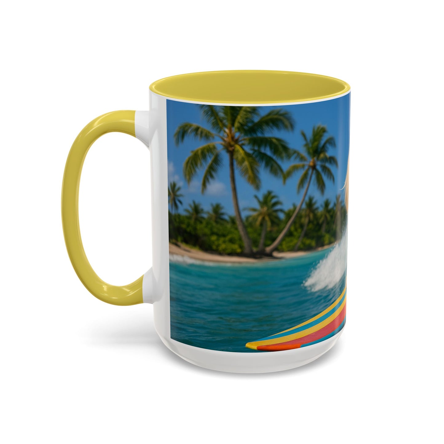 Vibrant Beach Coffee Mug - 11oz & 15oz / Puppy Ariel the Dog Surfer