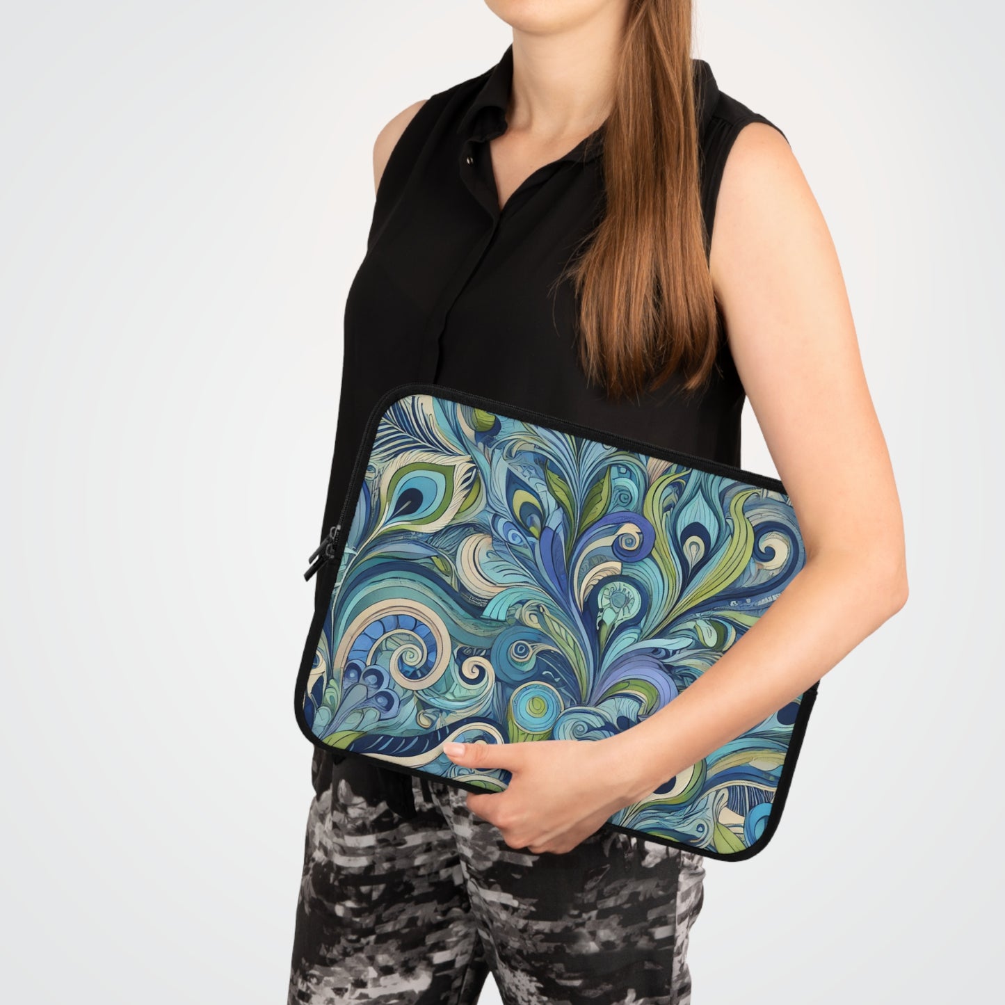 Tropical Laptop Sleeve, 5 Sizes - Perfect for Beach Lovers & Students / Feather Currents Blue