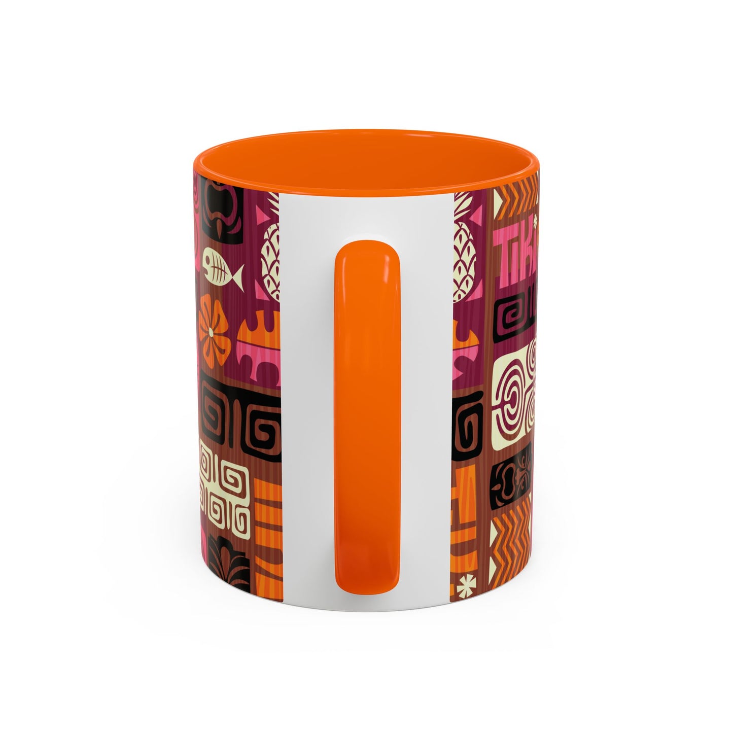 Accent Coffee Mug (11, 15oz), 8 Colors - Tiki Poster Pink/Orange