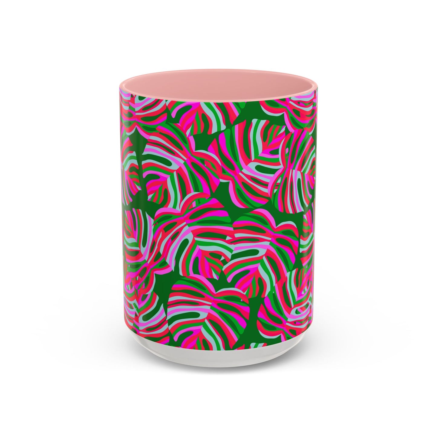 Accent Coffee Mug (11, 15oz), Monstera Pink Pop / Various Colors