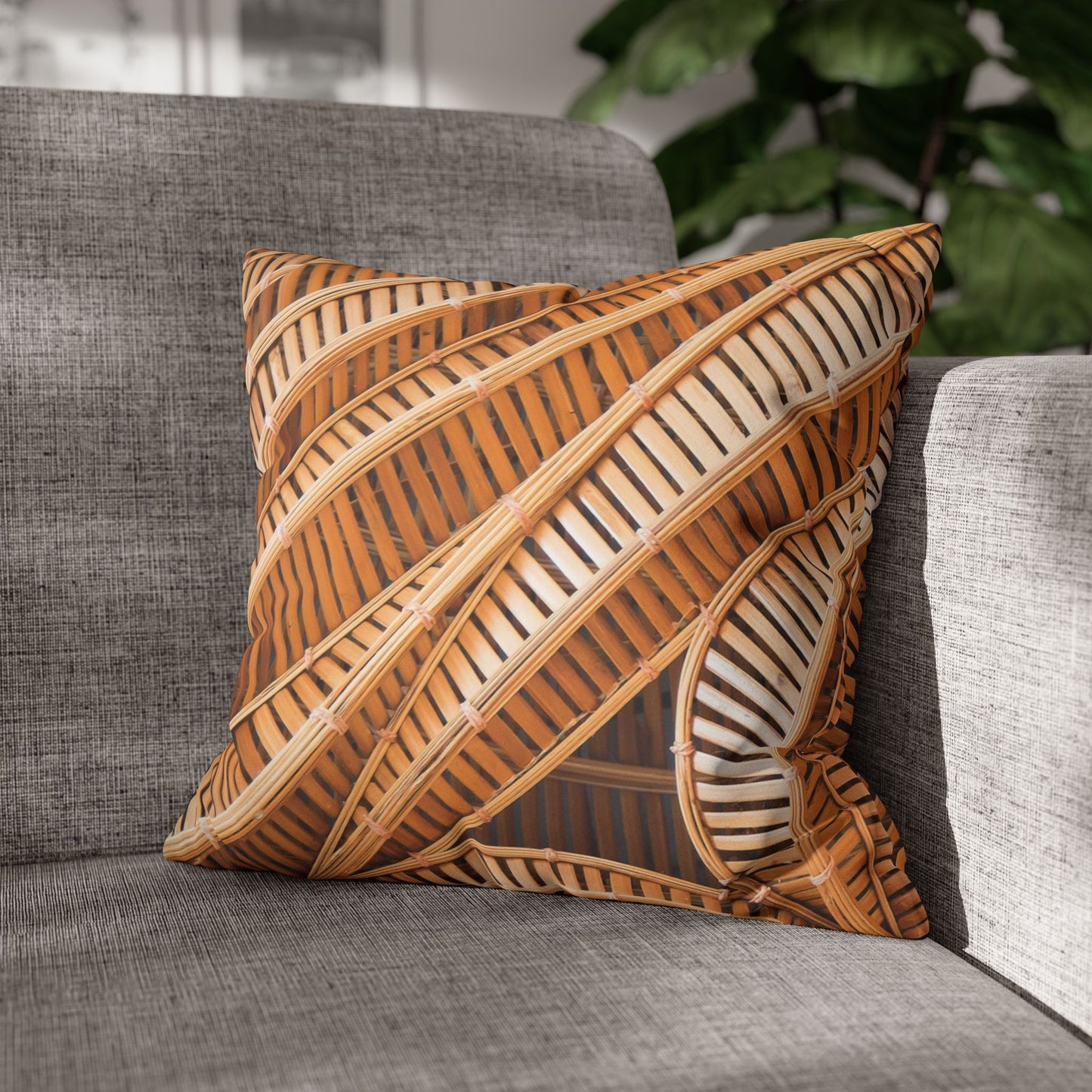 Faux Suede Square Pillowcase - Natural Bamboo Spiral