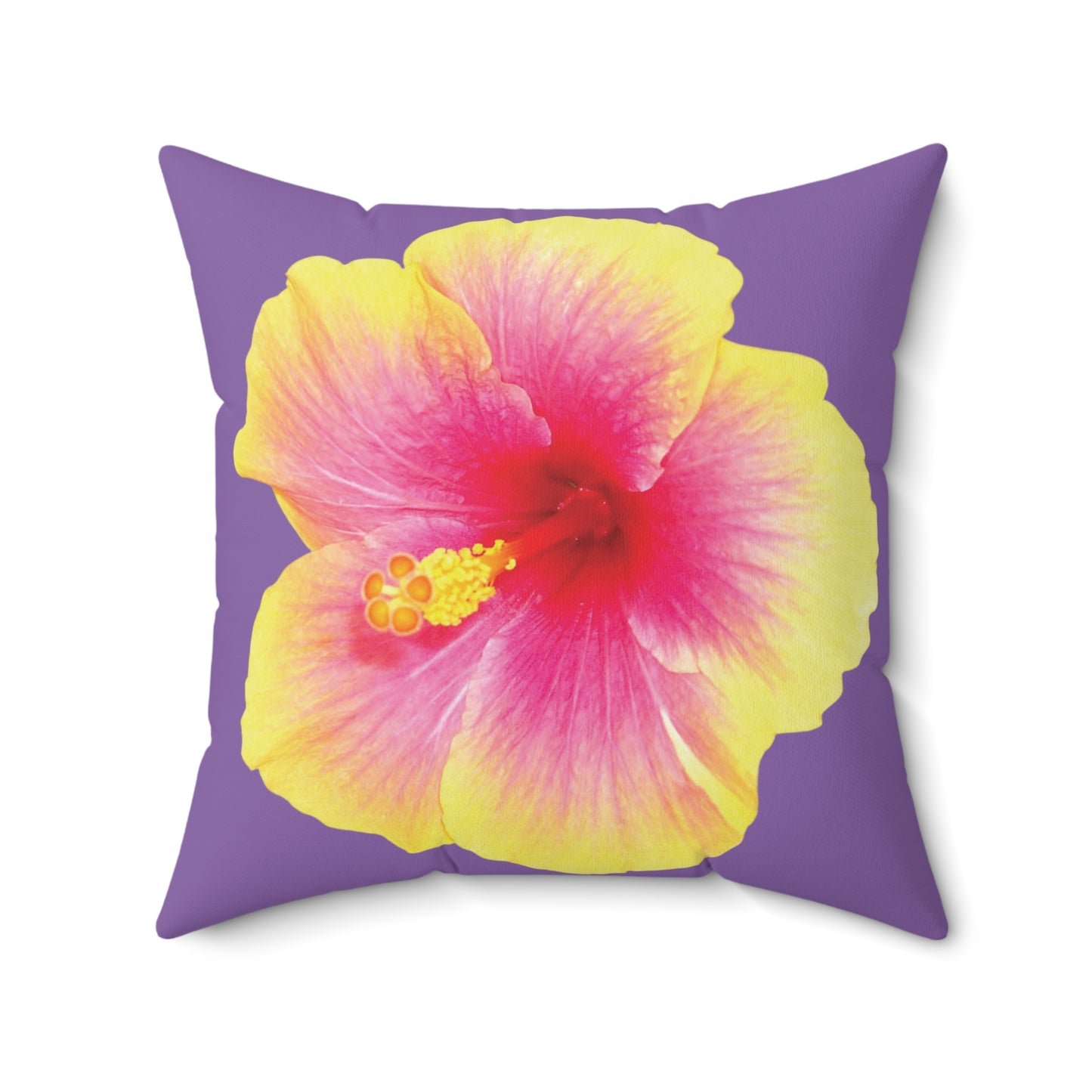 Decorative Pillow - Accent Cushion, 4 Sizes / Photo Yellow Hibiscus, Lt. Purple
