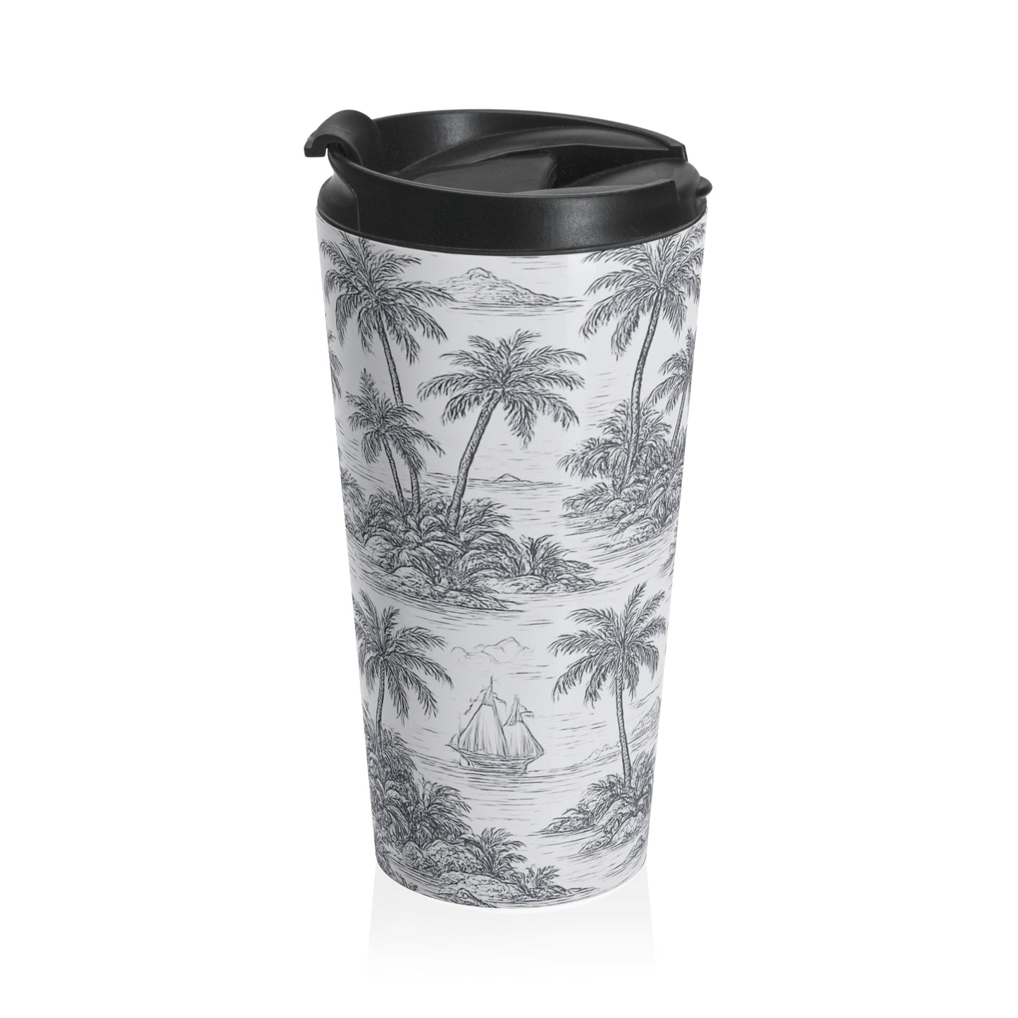 15 oz. Stainless Steel Travel Mug / Faraway Trip Toile, Noir Black