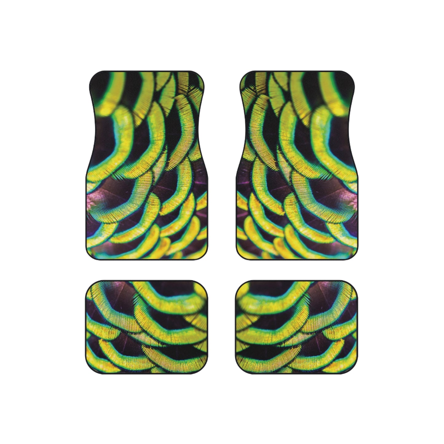 Tropical Yellow Peacock Feathers Car Floor Mats - SET of 4, Front and Back