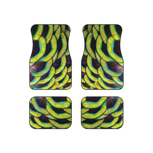 Tropical Yellow Peacock Feathers Car Floor Mats - SET of 4, Front and Back