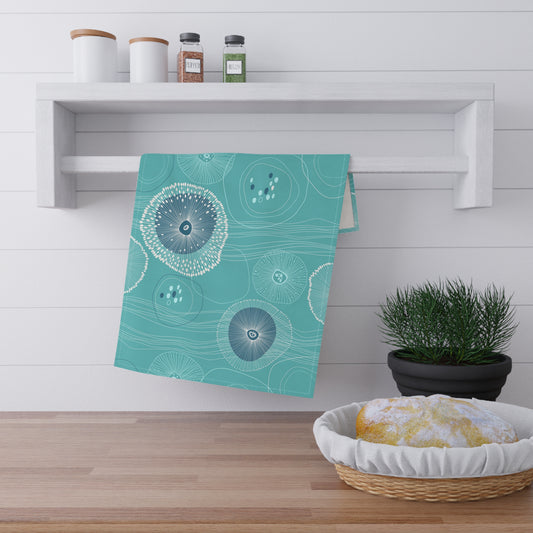 Tea Towels (cotton, poly), Plankton Drift Teal