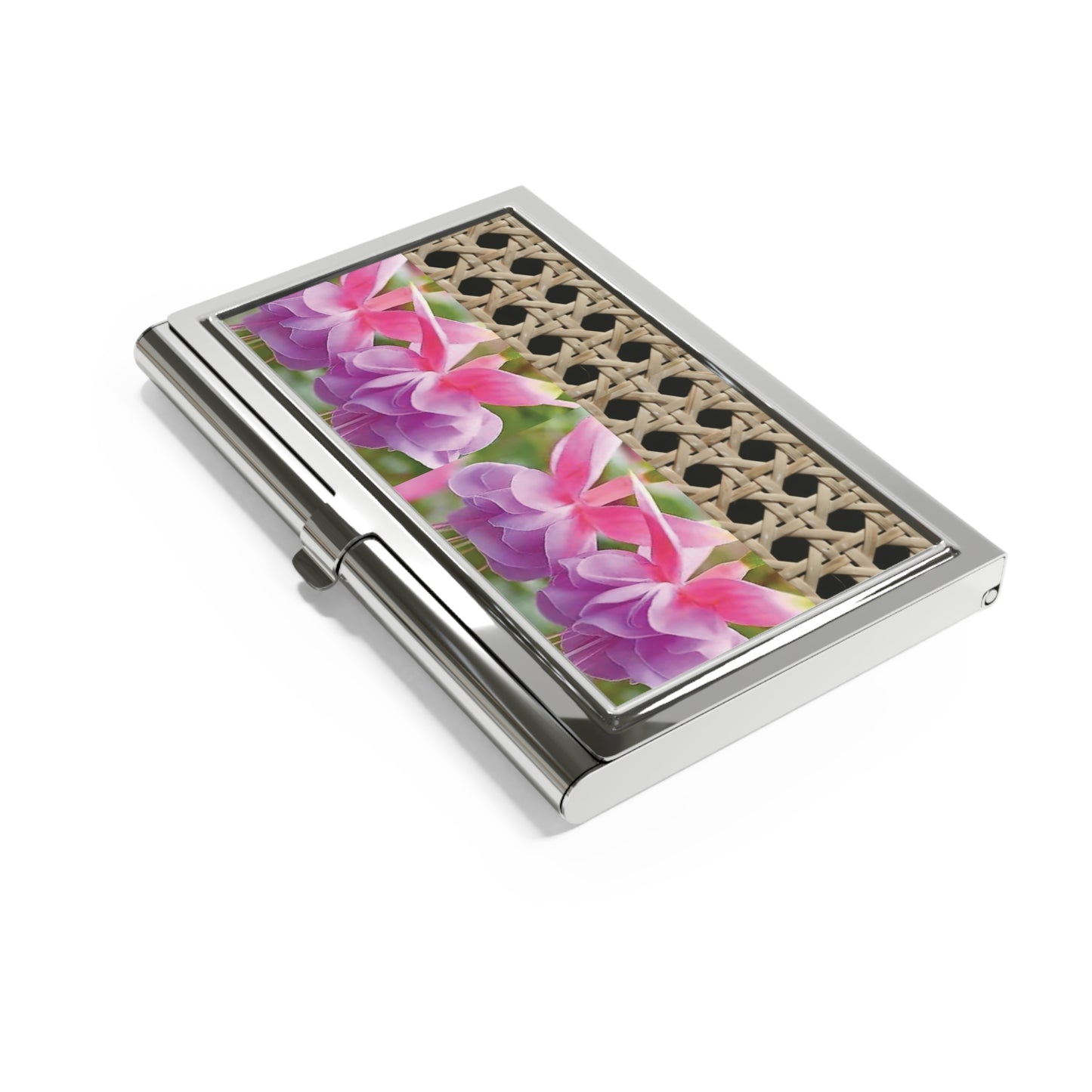 Business Card Holder/Case - Wicker and Pink Fuschias