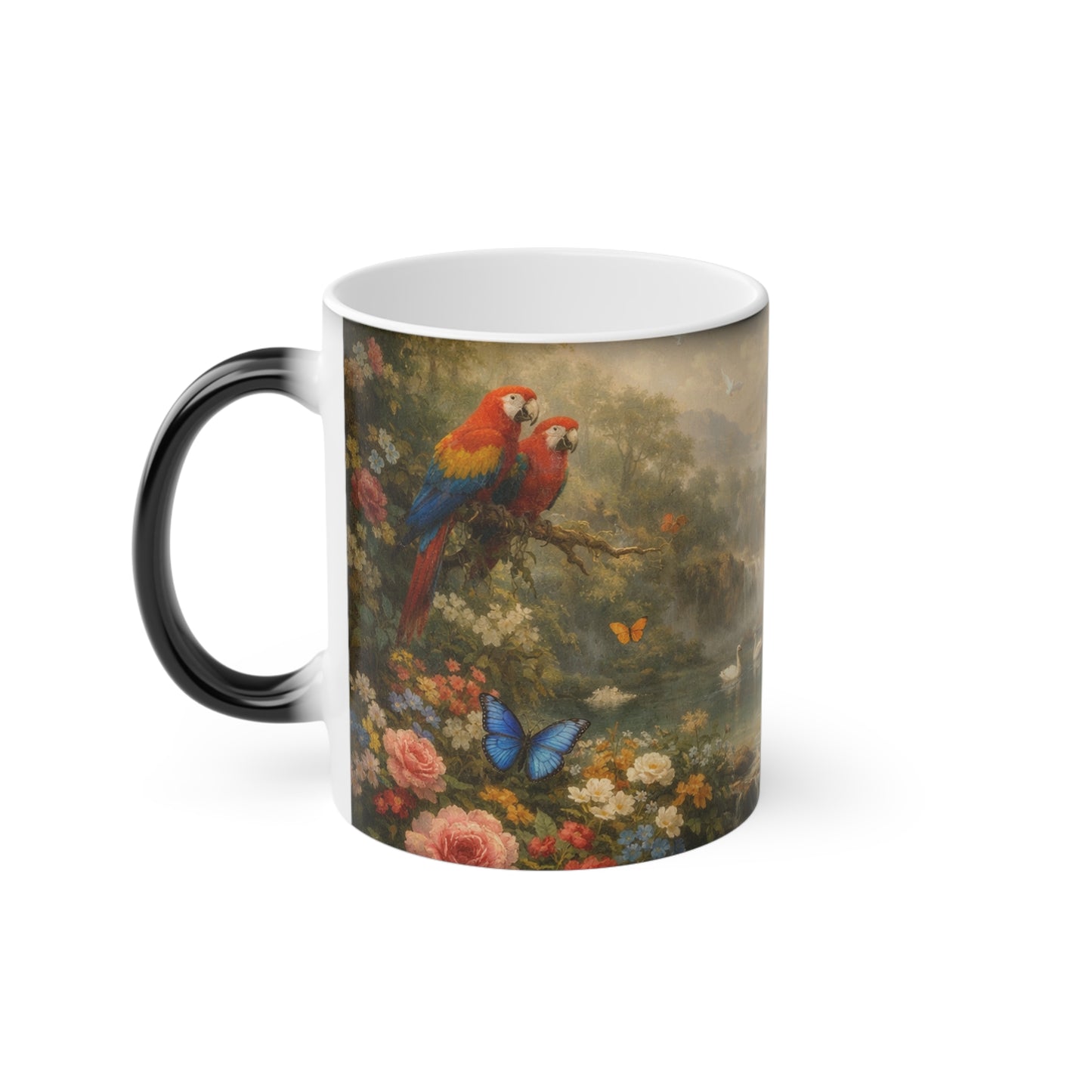 Heat-Activated Coffee Mug — Vintage Rainforest Waterfall Scene