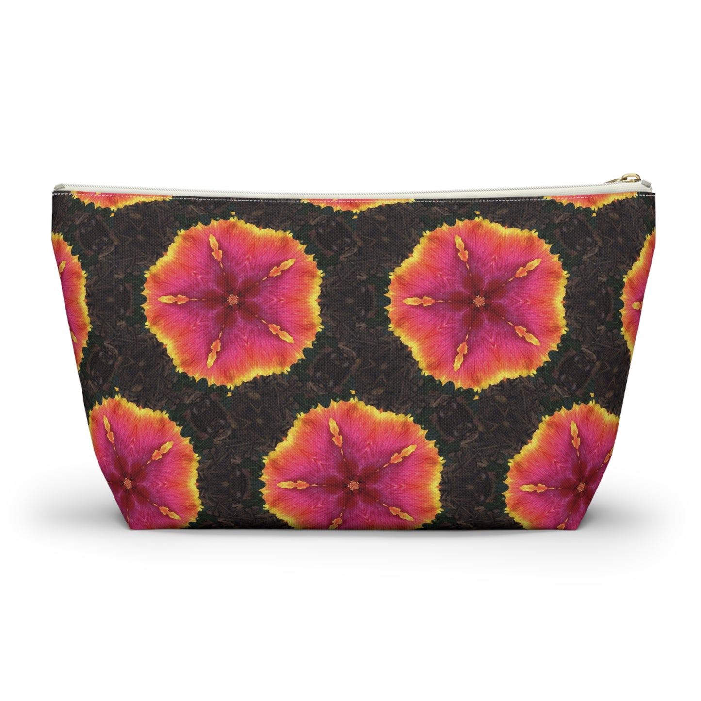 Tropical Accessory Pouch, 2 sizes | Makeup Bag | Perfect for Travel & Everyday Use / Hibiscus Kaleidoscope, Black