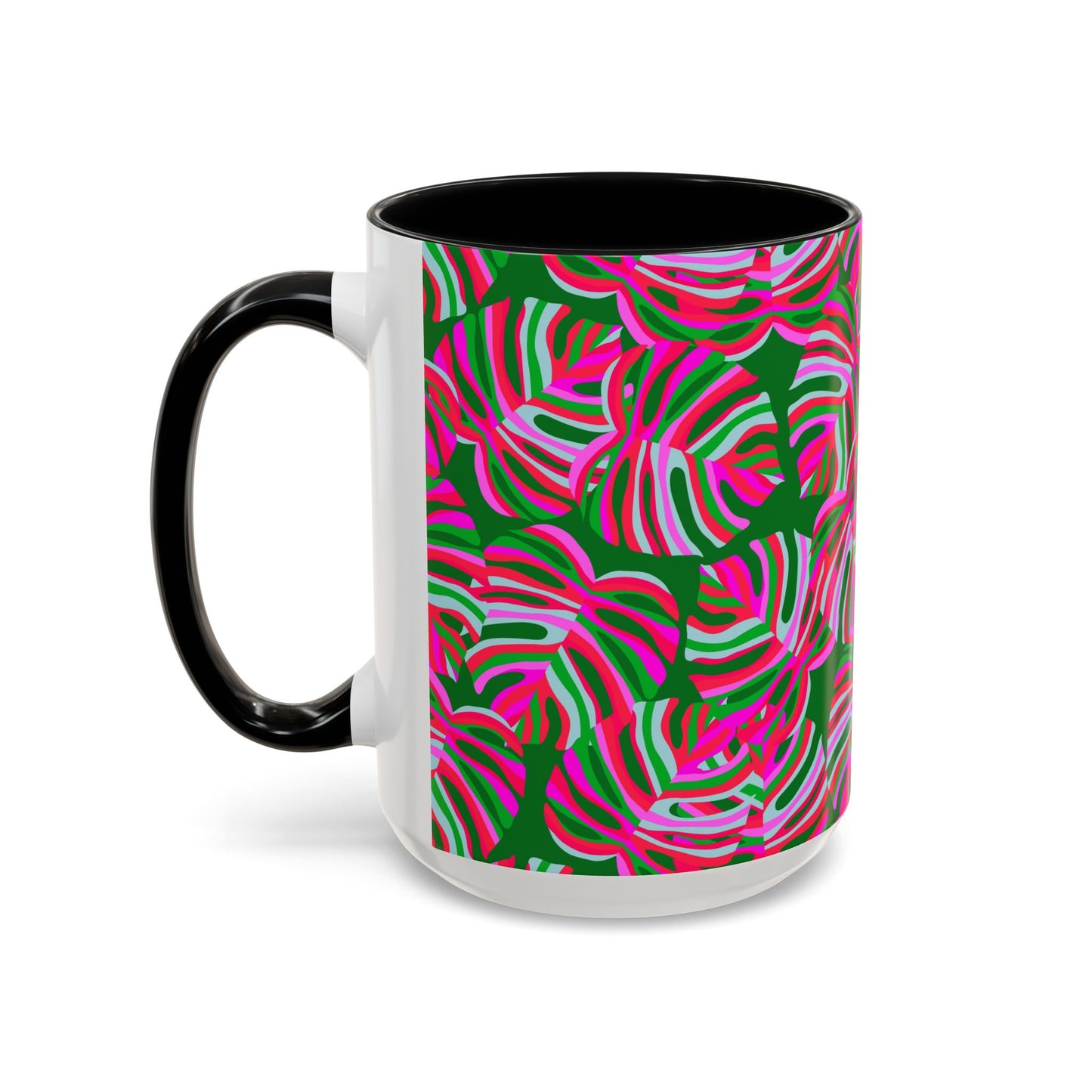 Accent Coffee Mug (11, 15oz), Monstera Pink Pop / Various Colors