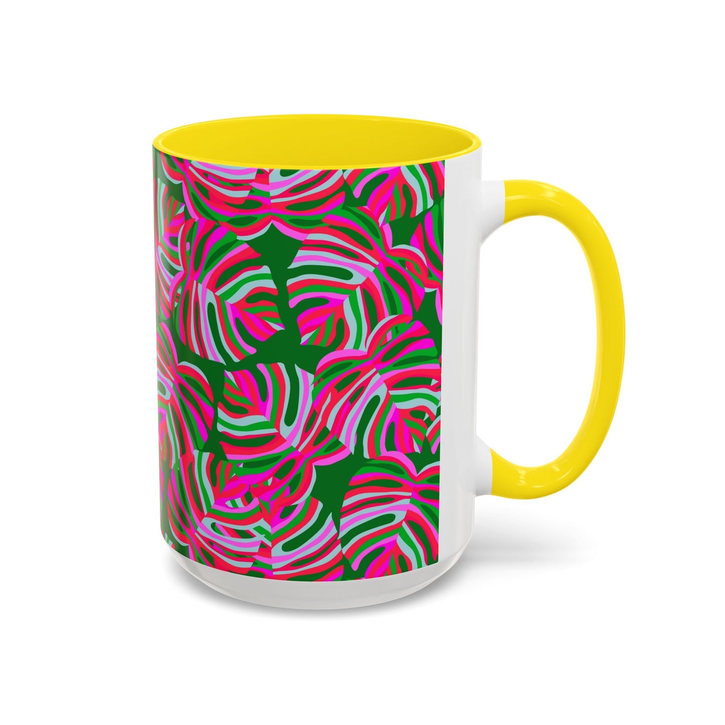 Accent Coffee Mug (11, 15oz), Monstera Pink Pop / Various Colors