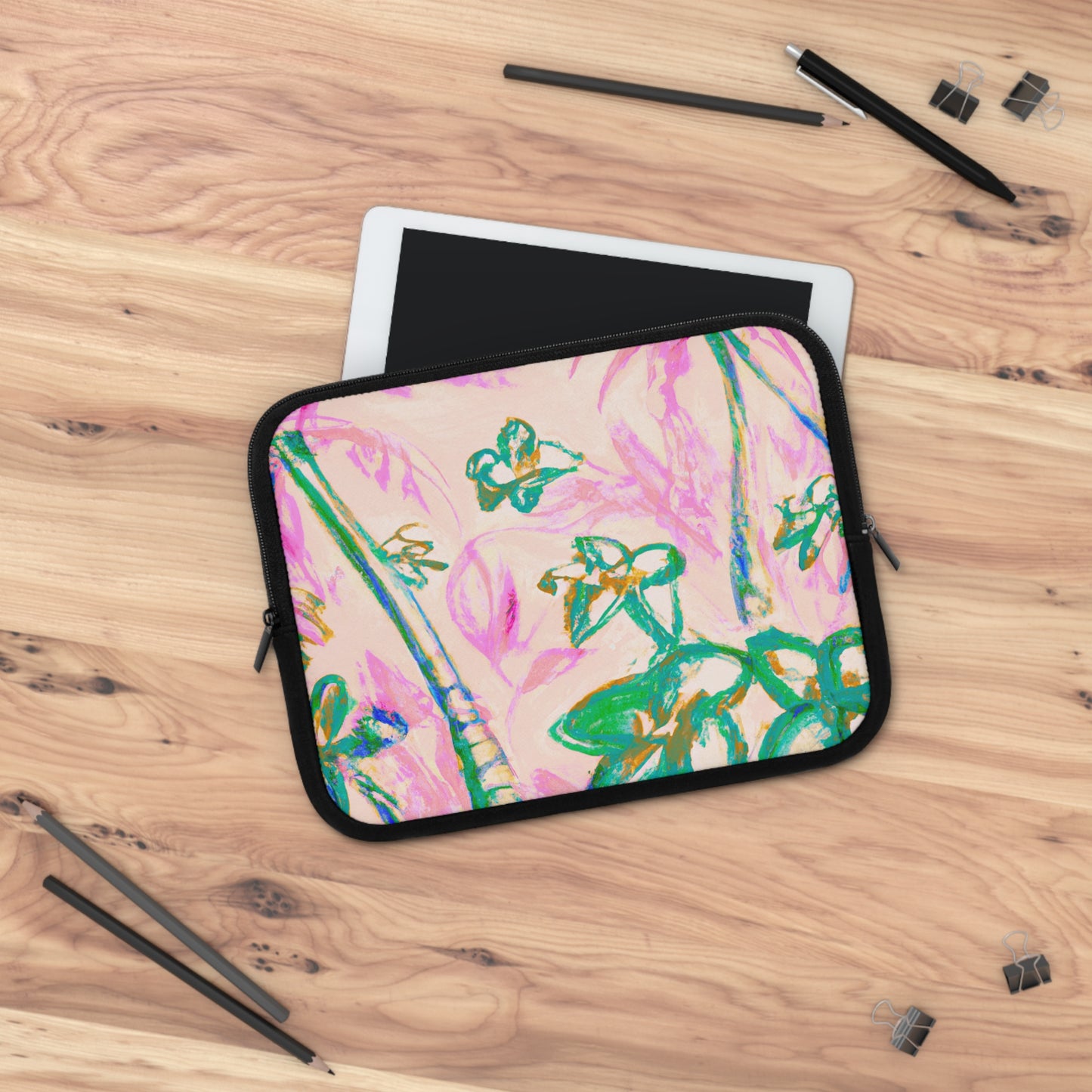 Tropical Laptop Sleeve, 5 Sizes - Perfect for Beach Lovers & Students / Tropical Doodles, Pink