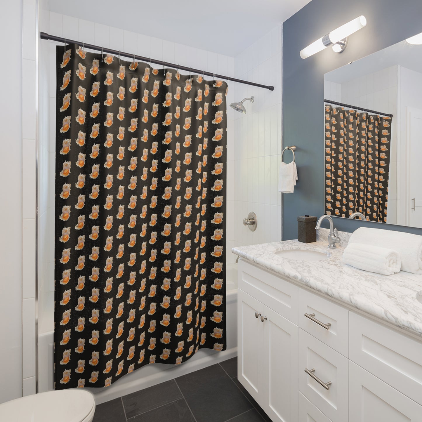 Tropical Shower Curtain - Ocean Bathroom Decor / Conch Shell/Black