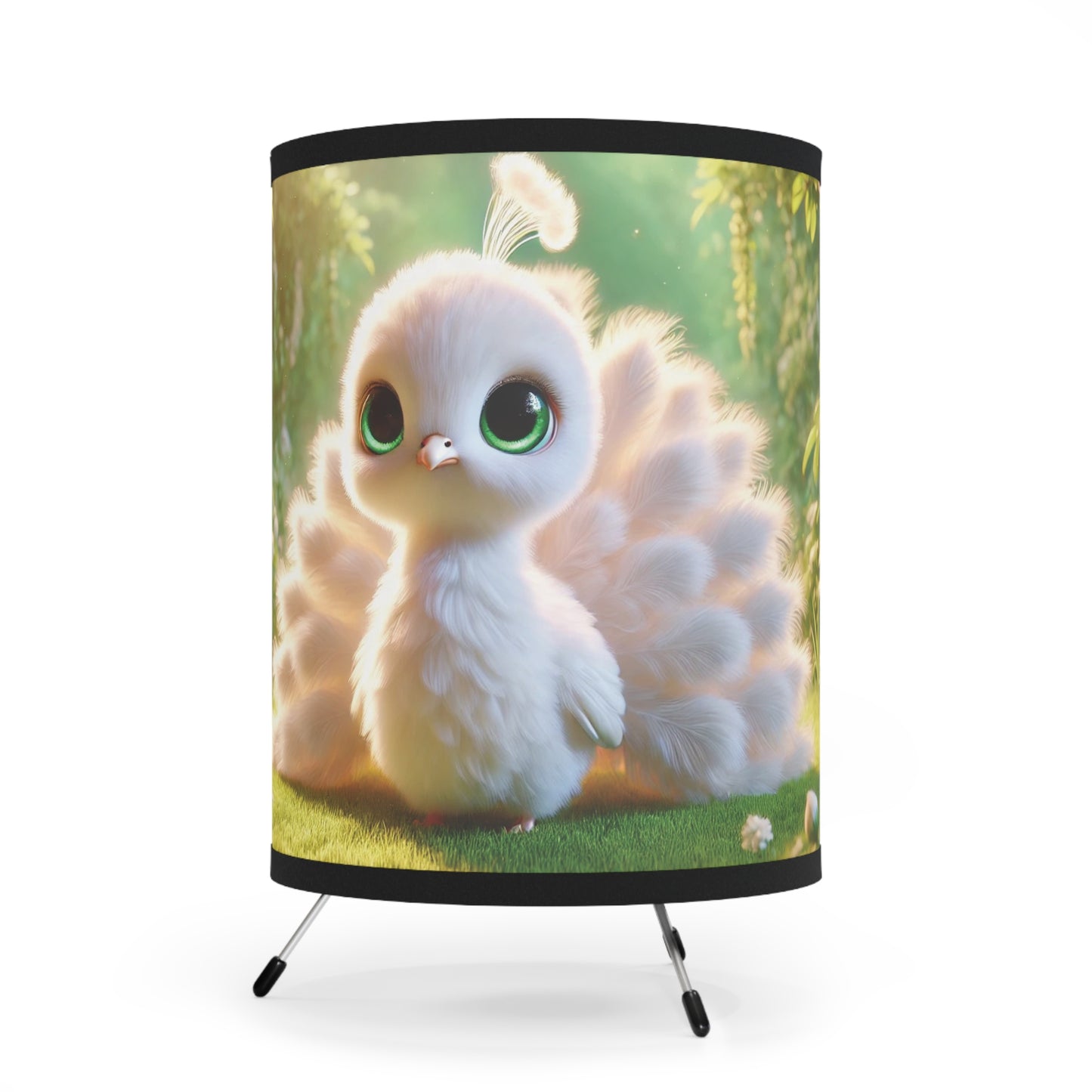White Baby Peacock Tripod Lamp with Artistic High-Res Shade - Perfect for Home Décor