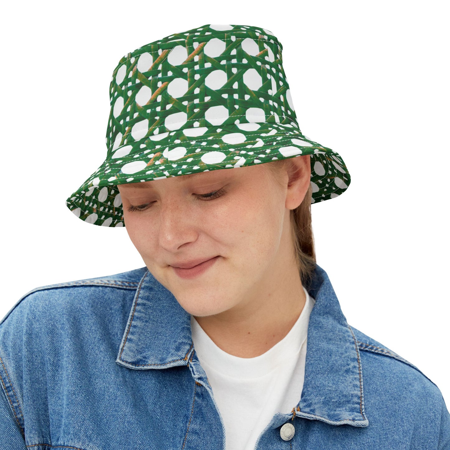 Green Wicker / Polyester Bucket Hat for Beach Lovers