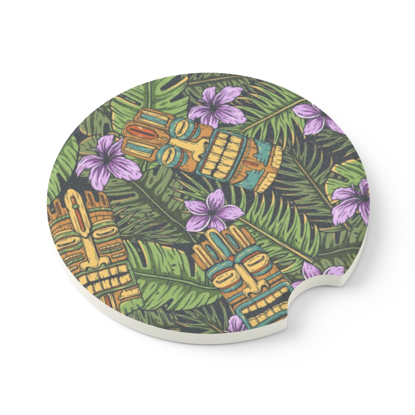 Soapstone Car Coaster - Tiki Purple Greenery