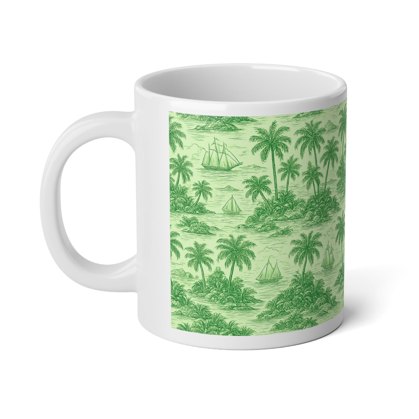 Jumbo Mug, 20oz, Faraway Toile Green | Tropical Coffee Cup