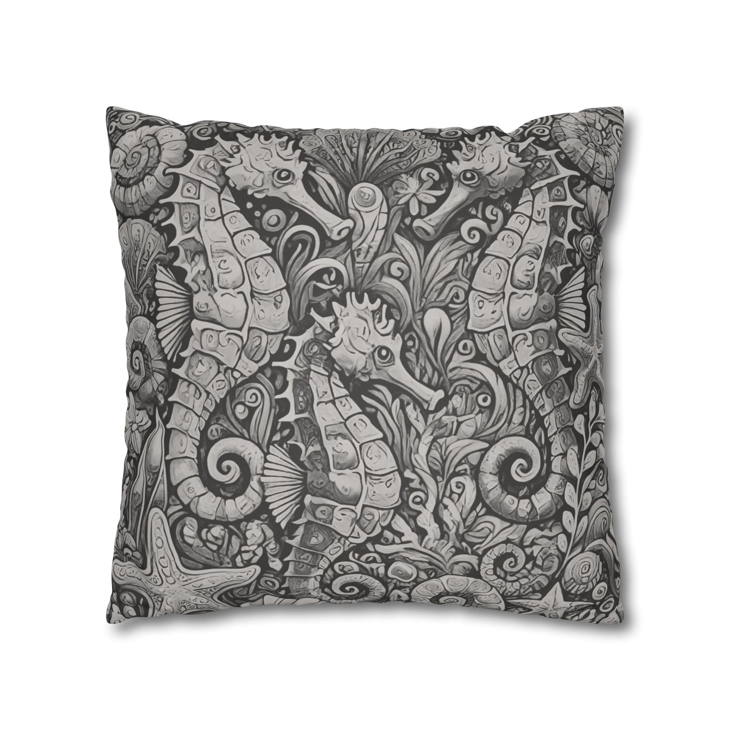 Faux Suede Square Pillowcase - Seahorse Trio, Noir