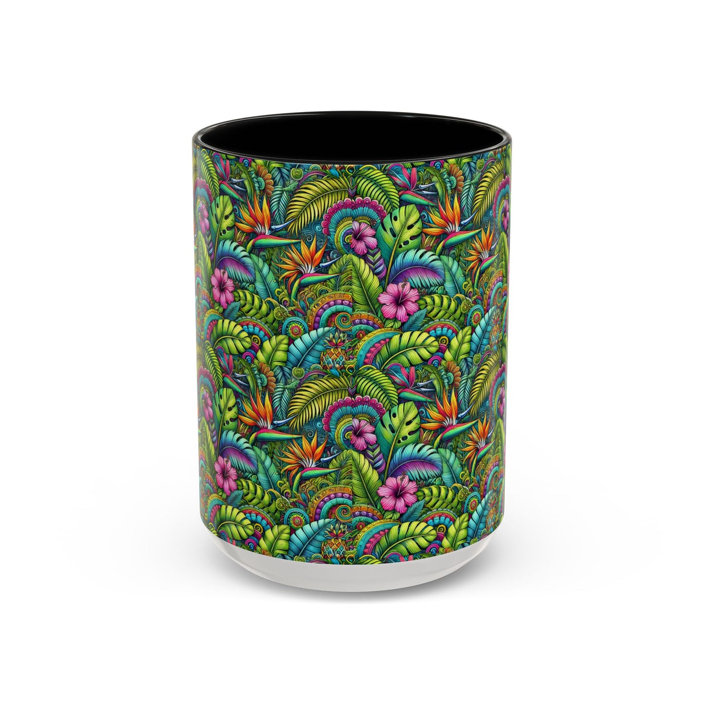 Accent Color Coffee Mug (11, 15oz), Rainforest Blooms, Various Colors
