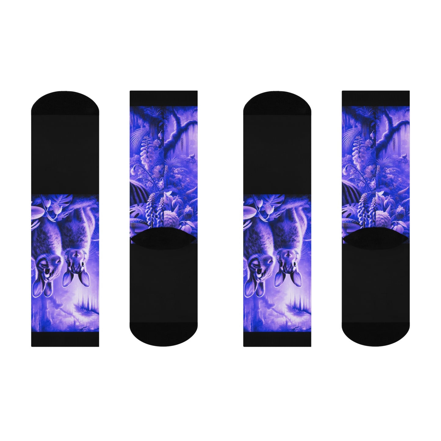 Cushioned Crew Socks - Rainforest Robbits / Amethyst