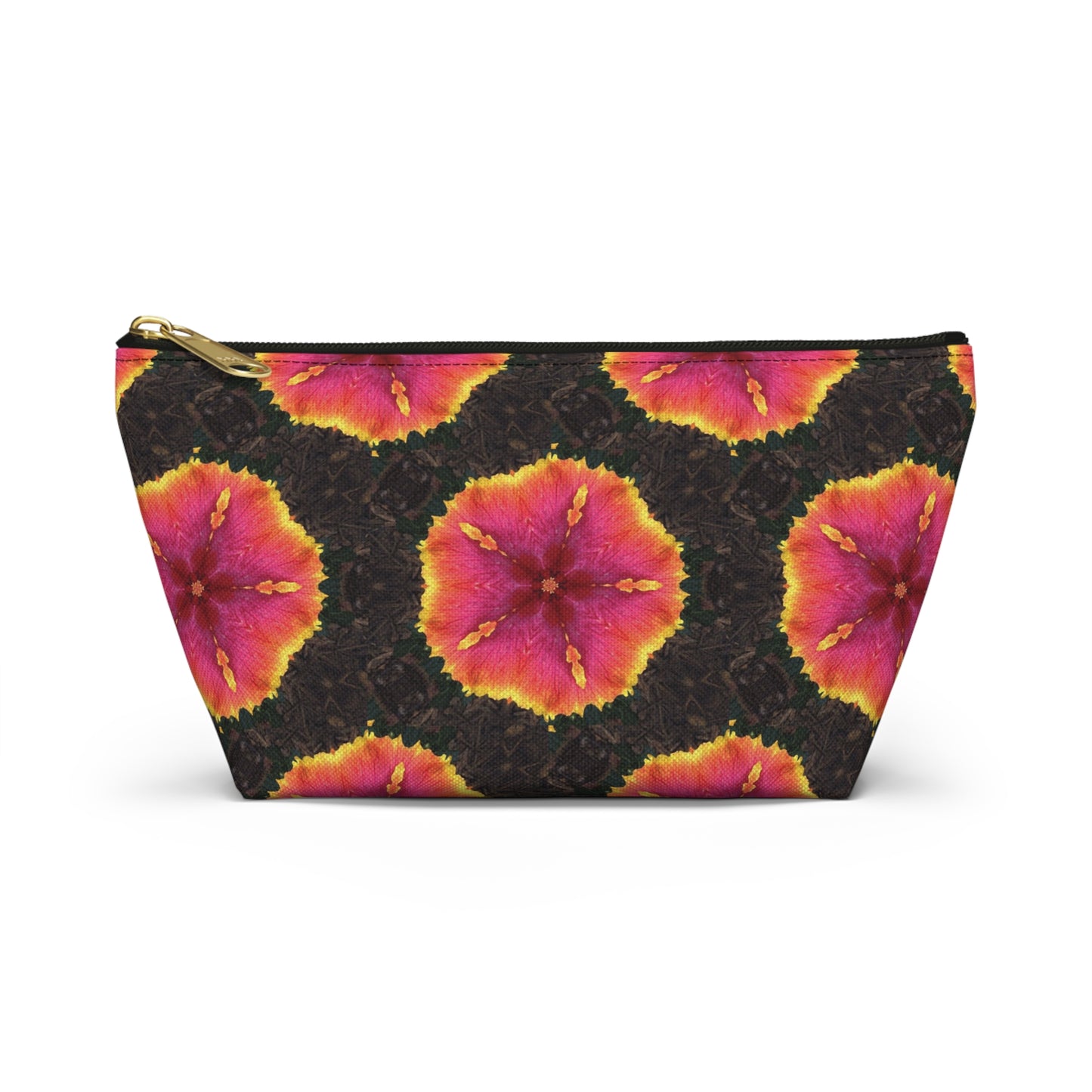 Tropical Accessory Pouch, 2 sizes | Makeup Bag | Perfect for Travel & Everyday Use / Hibiscus Kaleidoscope, Black