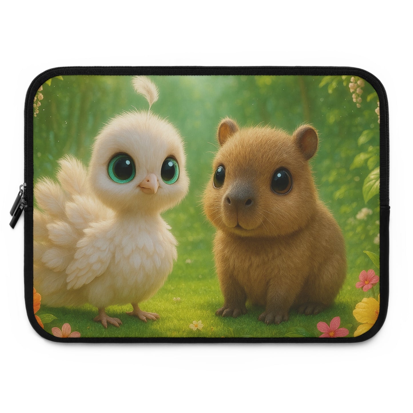 Tropical Laptop Sleeve, 5 Sizes - Perfect for Beach Lovers & Students / Baby White Peacock and Baby Capybara