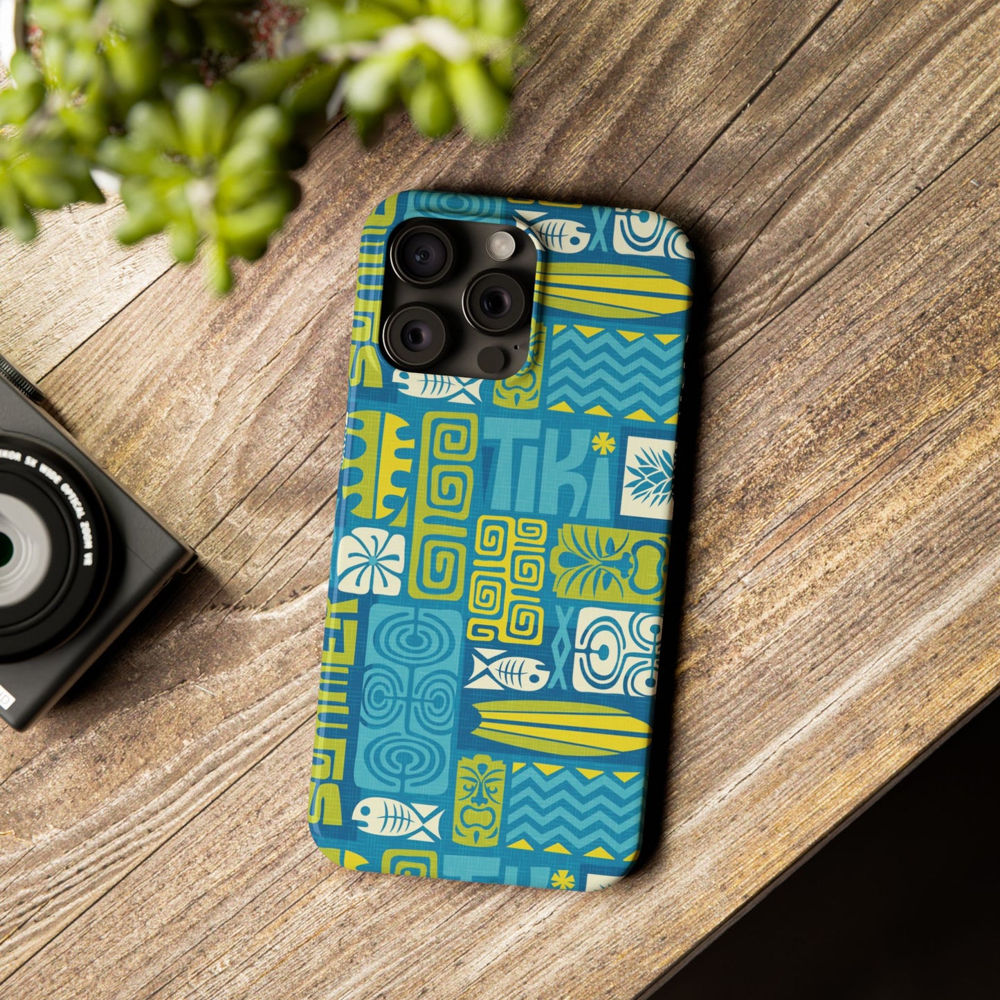 Slim Phone Cases - Tiki Poster Blue