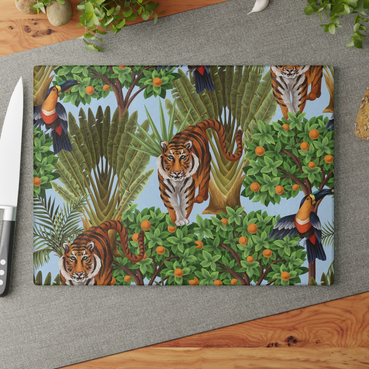 Glass Cutting Board, 2 sizes - Tiger Haven Toile, Blue