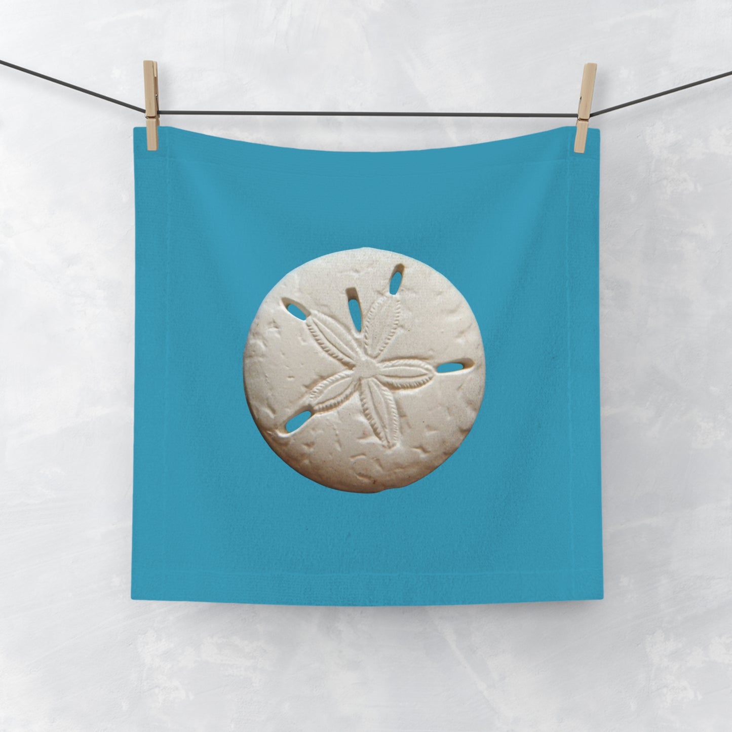 Face Towel - White Sand Dollar/Turquoise, Macro