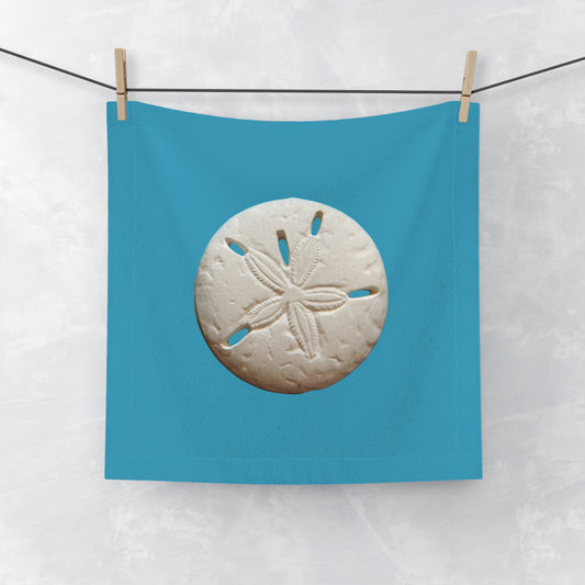 Face Towel - White Sand Dollar/Turquoise, Macro
