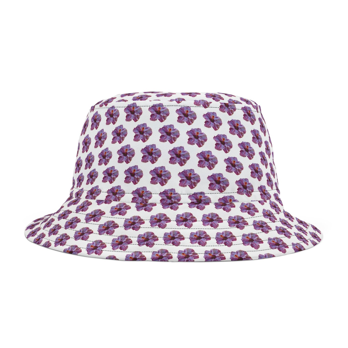 Tropical Polyester Bucket Hat, 2 Sizes - Purple Hibiscus/MICRO