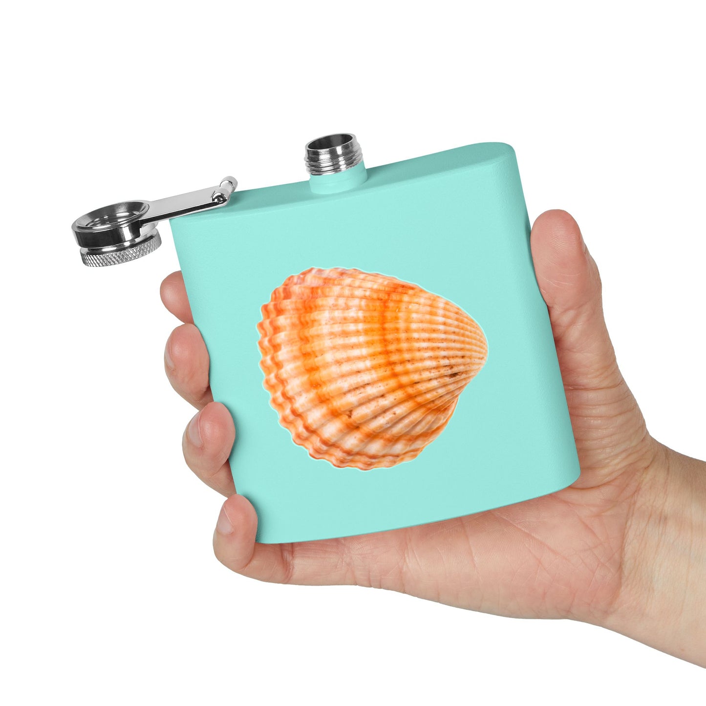 Tropical Stainless Steel 6 oz. Flask, Many Colors  – Orange Scallop