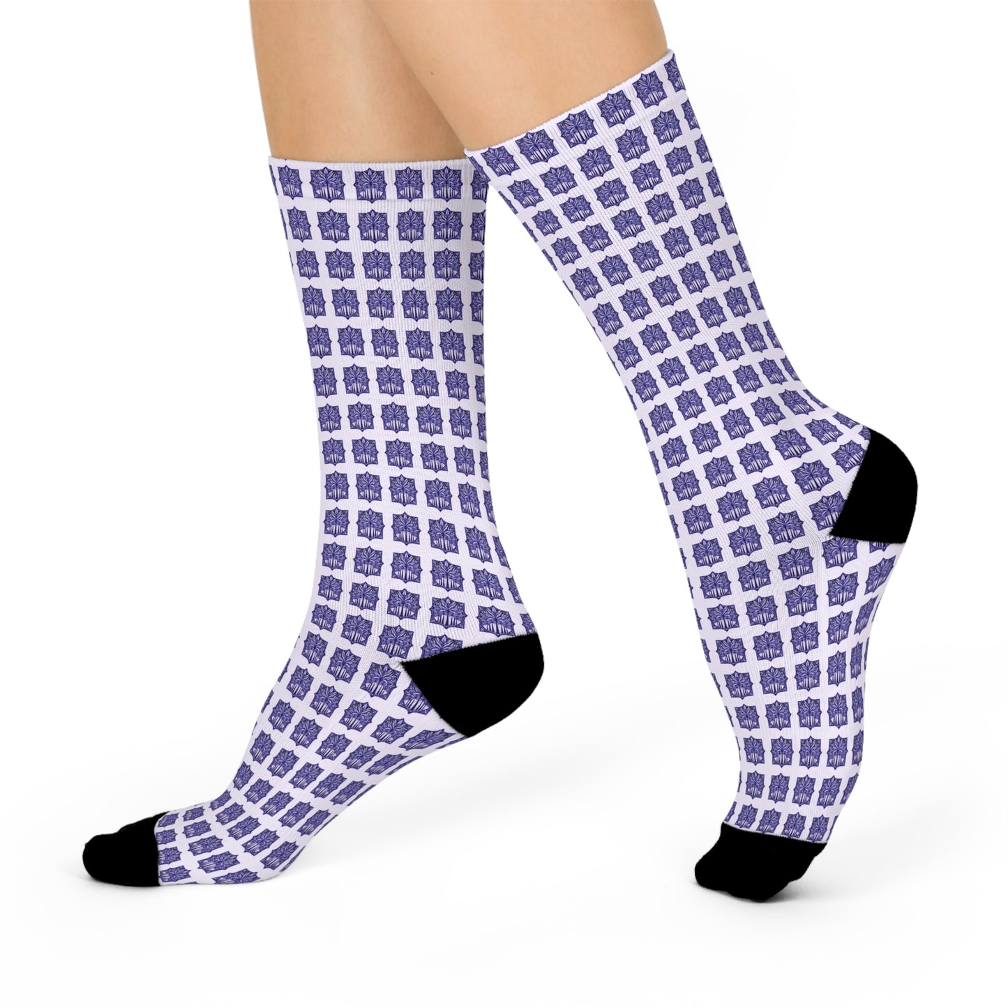 Cushioned Crew Socks - Deco Palm Trees, Purple