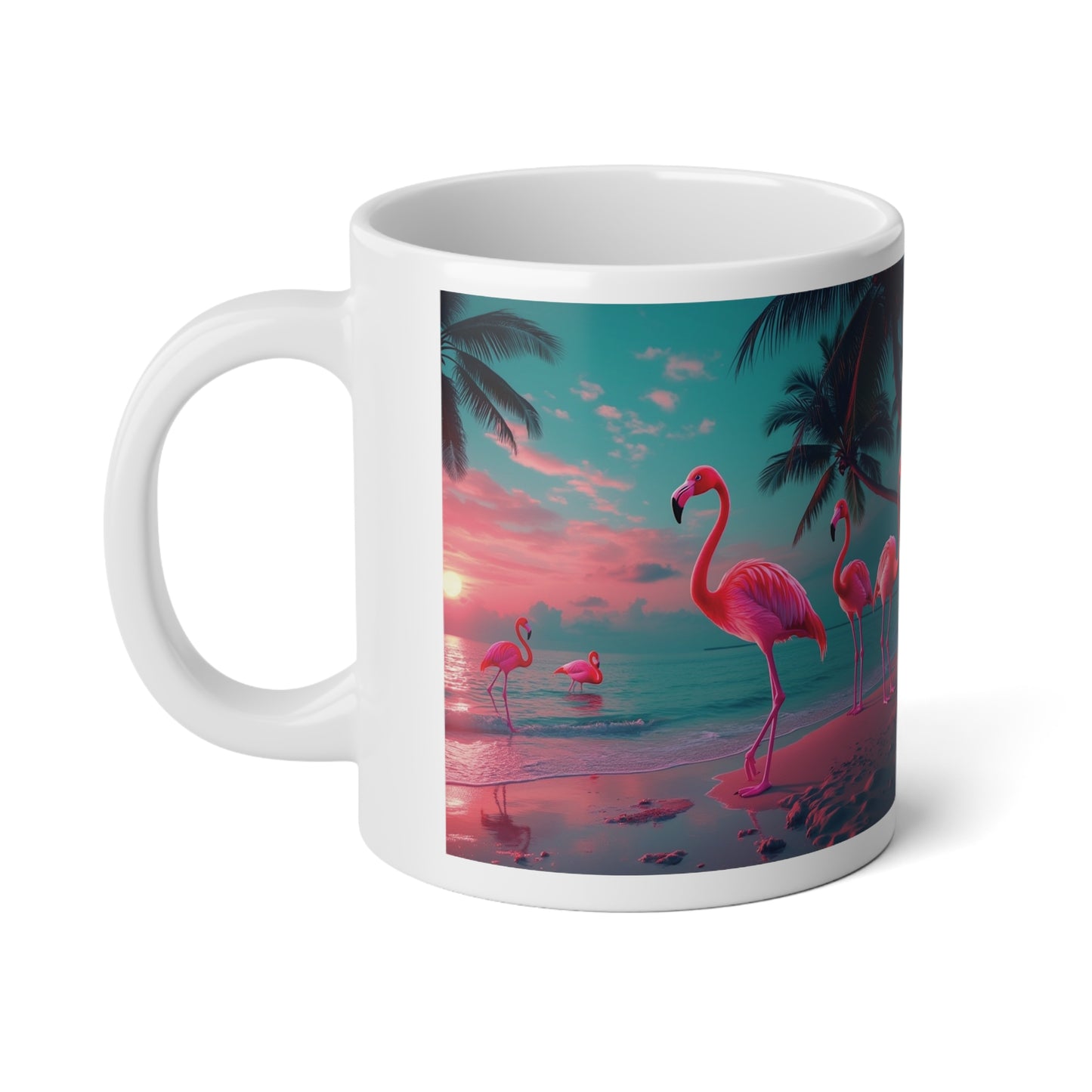 Jumbo Mug, 20oz, Neon Flamingo at Night | Tropical Coffee Cup